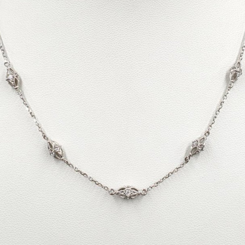 NIB Diamonique & Platinum-Plated Harlequin Necklace, 20"L